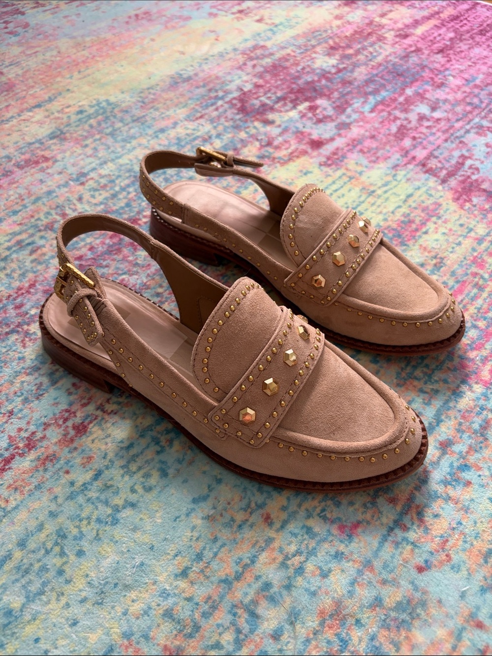 Dolce Vita Women's Studded Slingback Loafer in Nude Suede